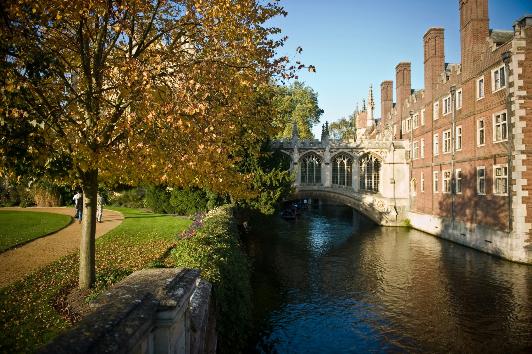 Historic bridge over a river at a UK university.